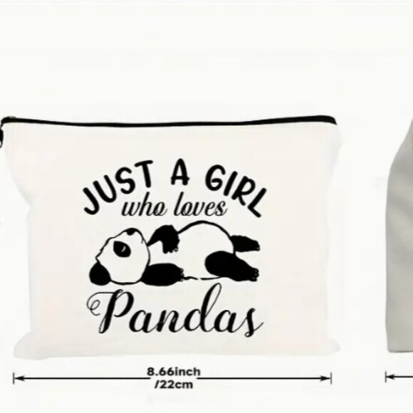 Cute Panda with Lettering Cosmetics Case Travel Bag with Zipper Pouch - Picture 4 of 5
